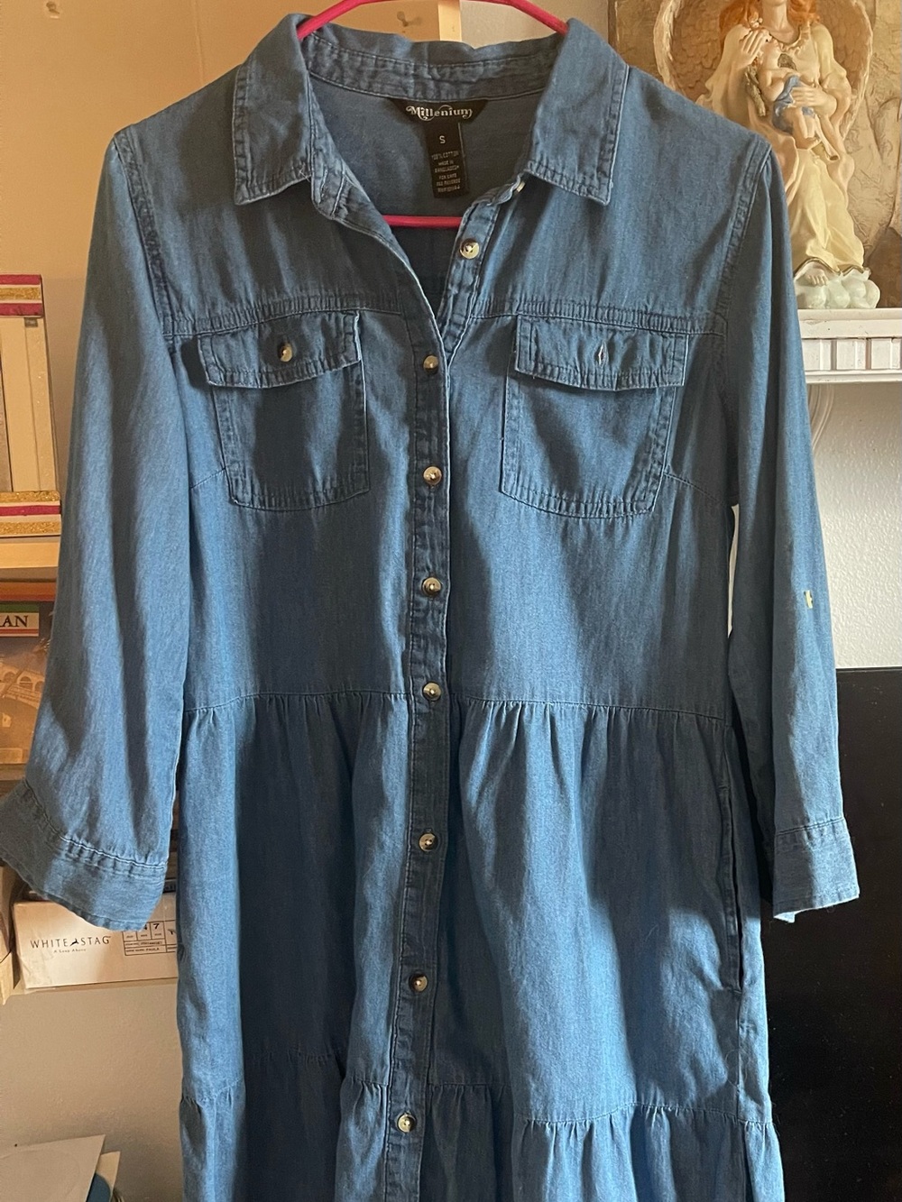 Denim Button-Front Shirt Dress - Blue